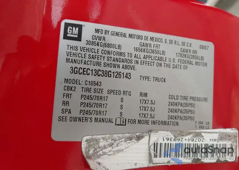 2008 Chevrolet Silverado 1500 Lt1 from USA, damaged, VIN 3GCEC13C38G126143